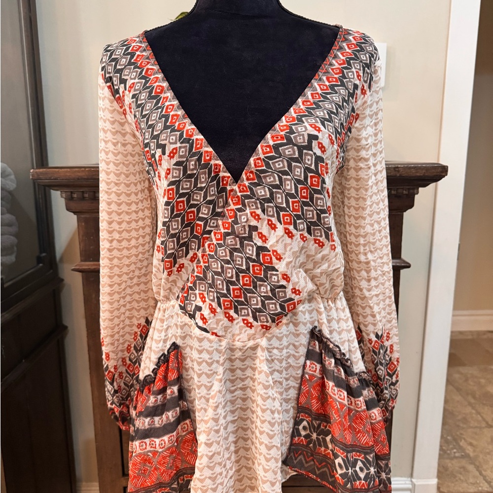 Free People Geometric Patterned V-Neck Top